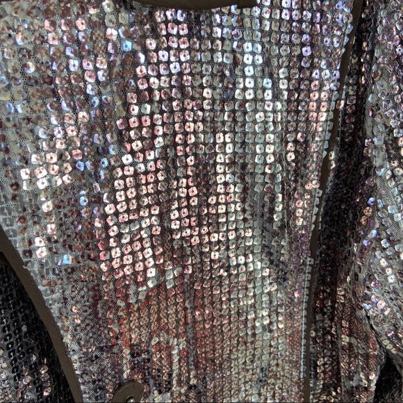Chico’s Shiny Sparkling Silver Sequin Blazer Coat - Picture 6 of 8